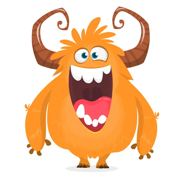Feliz Monstruo Dibujos Animados Halloween Vector Naranja Monstruo Con Cuernos — Archivo Imágenes Vectoriales