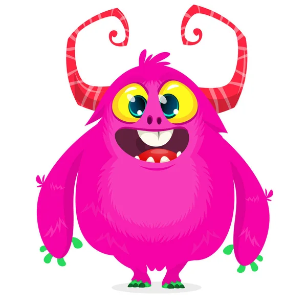 Feliz Monstruo Dibujos Animados Monstruo Peludo Rosa Halloween Gran Colección — Vector de stock