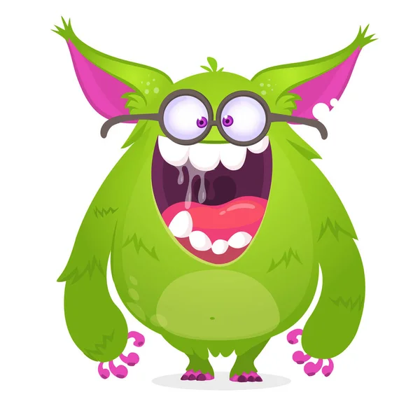 Personagem Desenho Animado Monstro Sorrindo Fresco Para Halloween Isolado Branco —  Vetores de Stock