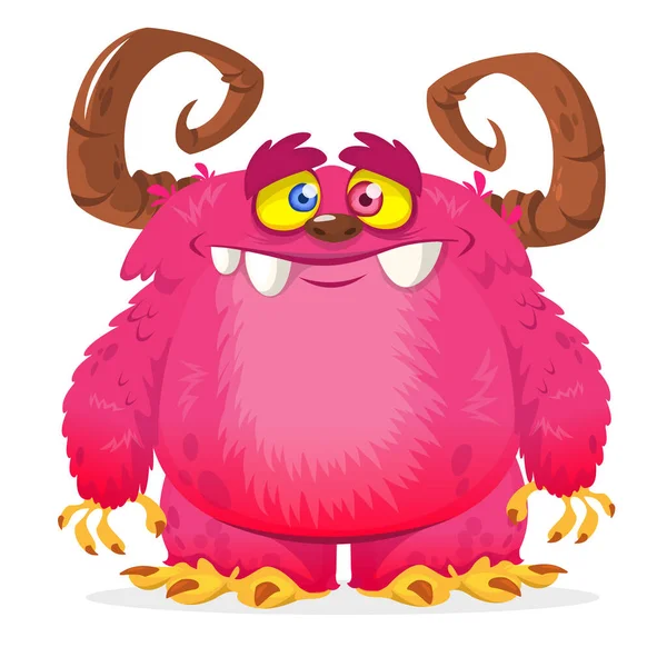 Tecknad Rosa Monster Monster Troll Illustration Med Förvånad Uttryck Vektor — Stock vektor