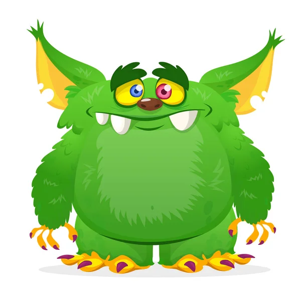 Cartoon Groen Gehoornde Monster Vectorillustratie Geïsoleerd — Stockvector
