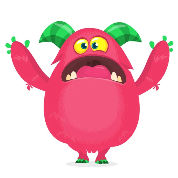 Векторный Розовый Жир Пушистый Хэллоуинский Монстр Смешной Тролль Гремлин — стоковый вектор
