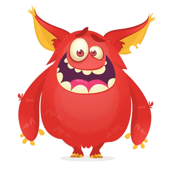 Vector Cartoon Van Een Rood Dik Pluizig Halloween Monster Met — Stockvector