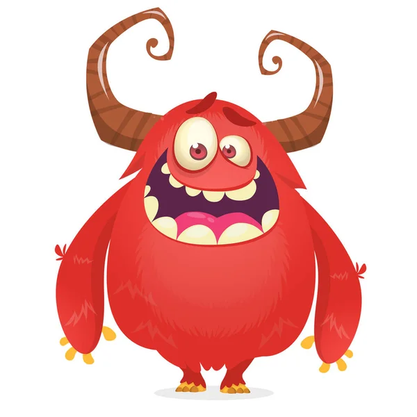 Cartoon Rood Monster Monster Trol Illustratie Met Verrassende Expressie Schokkend — Stockvector