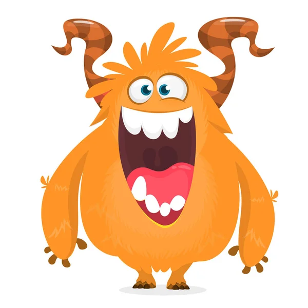 Šťastný Karikatura Monstrum Halloween Vektorová Oranžové Rohatou Monstrum — Stockový vektor