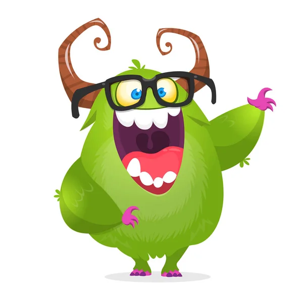 Nerd Monstruo Verde Dibujos Animados Con Gafas Ilustración Vectorial Del — Vector de stock