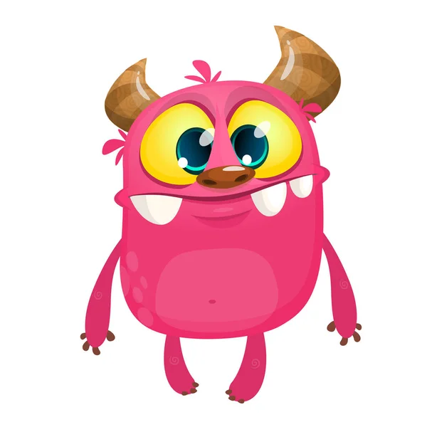 Cartoon Roze Gehoornde Monster Vectorillustratie Geïsoleerd — Stockvector