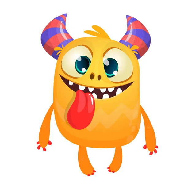 Feliz Desenho Animado Bebê Monstro Mostrando Língua Longa Halloween Vetor — Vetor de Stock
