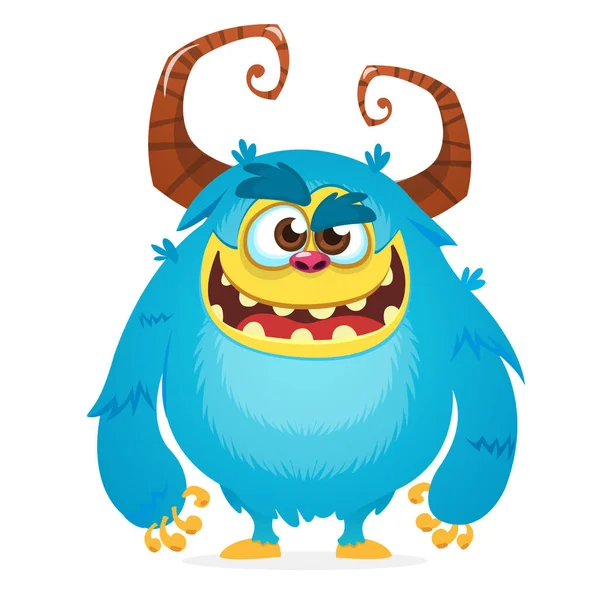 Monstruo Dibujos Animados Enojado Halloween Vector Azul Monstruo Con Cuernos — Vector de stock