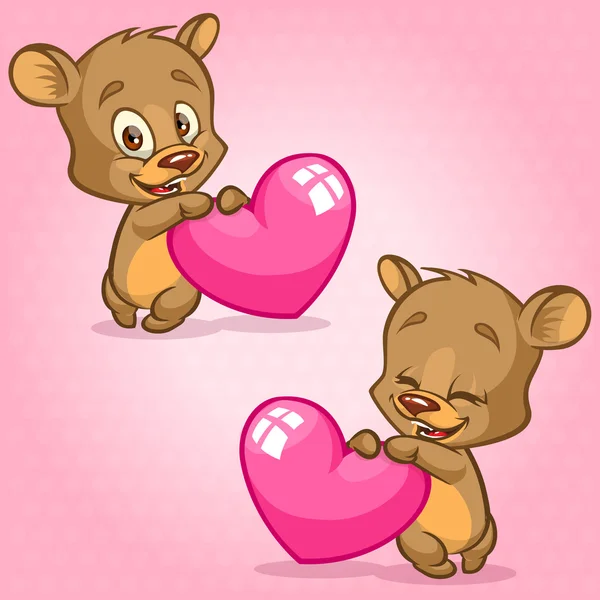 Urso de peluche bonito com coração vermelho. Ilustração vetorial para o Dia de São Valentim. Conjunto de emoções — Vetor de Stock