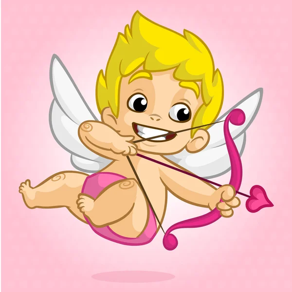 Cupido divertido con arco y flecha. Ilustración de un día de San Valentín. Carácter del vector — Archivo Imágenes Vectoriales
