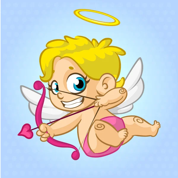 Cupido divertido con arco y flecha apuntando a alguien. Ilustración de un día de San Valentín. Vector — Archivo Imágenes Vectoriales