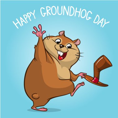 Vector happy groundhog. Groundhog day design with cute groundhog waving. Isolated vector clipart