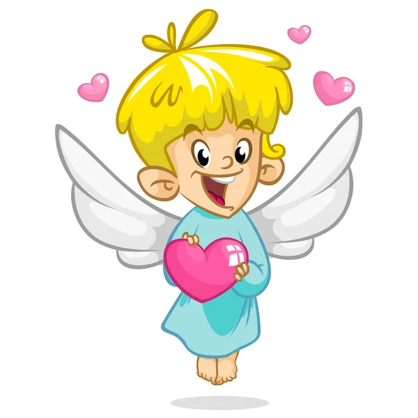 Valentine Day cupid angel cartoon style vector illustration. Amur cupid kid playing isolated on white background — Stock Vector