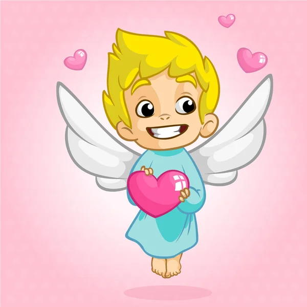 Valentýn Amor angel kreslený styl vektorové ilustrace. Amur Amor kluk hraje izolované na bílém pozadí — Stockový vektor