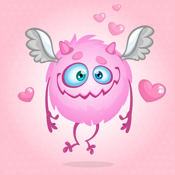 사랑에 귀여운 괴물입니다. 세인트 발렌타인의 날에 대 한 그림입니다. 장미 배경에 고립 된 벡터 — 스톡 벡터