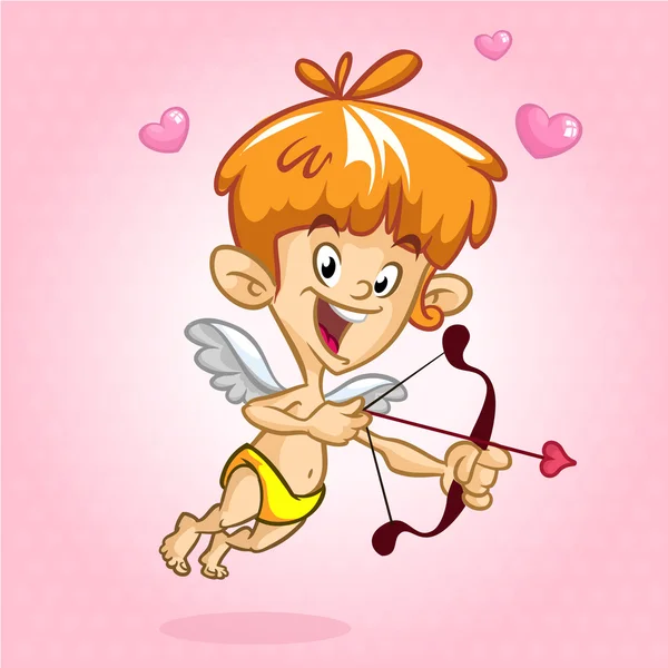 Cupido engraçado com arco e flecha. Ilustração do Dia de um Valentim. Vector. Isolado em fundo rosa —  Vetores de Stock