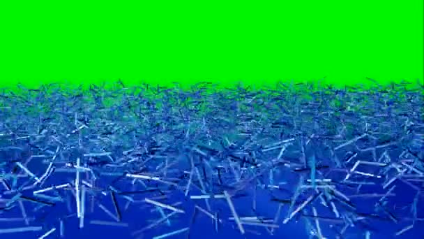 アニメーションループ可能素敵な視覚的にゆっくりと移動長方形のスティック粒子は、青い色の技術宇宙科学ベースのプログラムに有用な緑色の画面クロマキーの背景 — ストック動画
