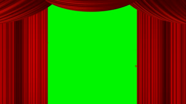 Animado zoom cortina roja en la pantalla verde croma clave útil para Oscar película revisión etapa espectáculo entretenimiento drama valentine basado en chat talk show programas de transmisión en vivo como telón de fondo — Vídeos de Stock