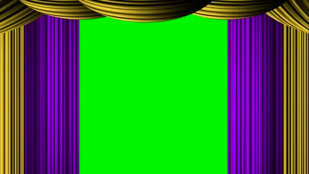 Animált nagyítás lila arany függöny zöld képernyőn chroma kulcs Awards Oscar film felülvizsgálat színpadi show szórakoztató dráma alapú chat talk show élő közvetítés műsorszóró programok a háttérben — Stock videók
