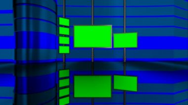Animasyonlu renk anahtarı yeşil parlak sanal set tüm kamera açılarından geniş yan ayakta kadar tek çift çapa kadar teknoloji bilim haber alanı tabanlı yayın programları için yararlı kadar oturma yakın