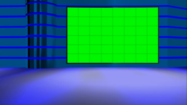 Animated chroma key green shiny virtual set from all camera angles close up wide side standing siting up down single double anchor useful for technology science news space based broadcast program — Stok Video