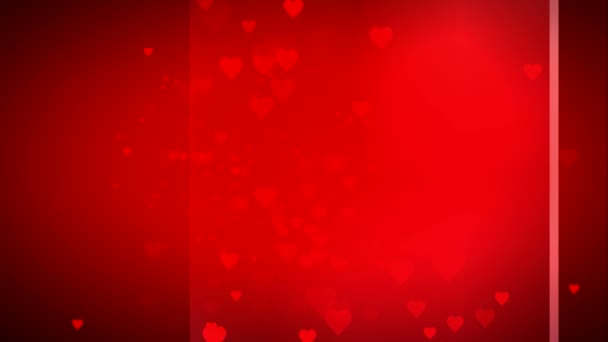 Animierte viele bewegte kleine rote Herzen auf schwarzem Hintergrund, nützliche Grußworte zum Wünschen und Feiern des Valentinstages, emotionales Glück basierend auf dem Sendeprogramm und einer virtuellen Kulisse — Stockvideo
