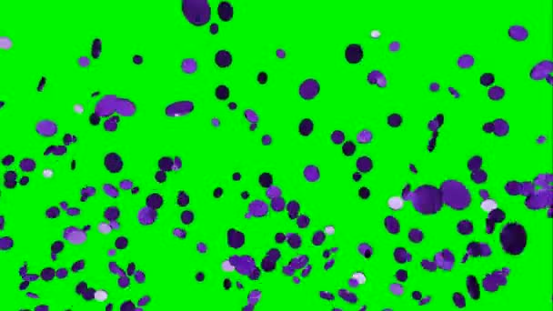 Animovaná smyčková smyčka pohybující se fialové kruhové částice na zeleném pozadí Chroma s klíčem pro konfety nekonečno vesmírná věda finance podnikání zábava filmové vysílání programy pro virtuální sadu — Stock video