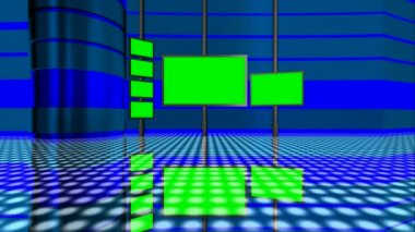 Animasyonlu renk anahtarı yeşil parlak sanal set tüm kamera açılarından geniş yan ayakta kadar tek çift çapa kadar teknoloji bilim haber alanı tabanlı yayın programları için yararlı kadar oturma yakın