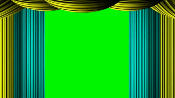 Animerade zoomning gyllene cyan stjärna gardin på grön skärm Färgtransparens för Awards Oscar film recension skede Visa underhållning drama baserad chat talkshow direktsändning sänder program bakgrund — Stockvideo