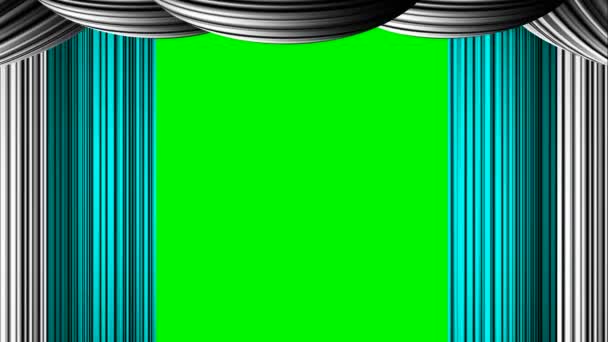 Animado zoom ciano cortina branca na tela verde chave croma para Prêmios Oscar filme revisão fase show entretenimento drama baseado chat talk show transmissão ao vivo para programas de radiodifusão como pano de fundo — Vídeo de Stock