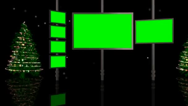 Анимированные хрома ключ зеленый установить углы камеры закрыть широкую сторону стоя сидя вниз один двойной якорь полезен для новостей дерево снег цветы фона празднование фестиваля фон вещания — стоковое видео
