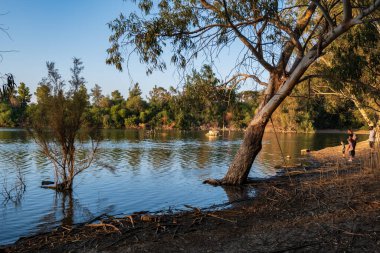 Athalassa Parkı, Kıbrıs - 3 Ekim 2020: Güneşli bir sonbahar öğleden sonrasında Athalassa doğal parkında mutlu bir aile oyunu.