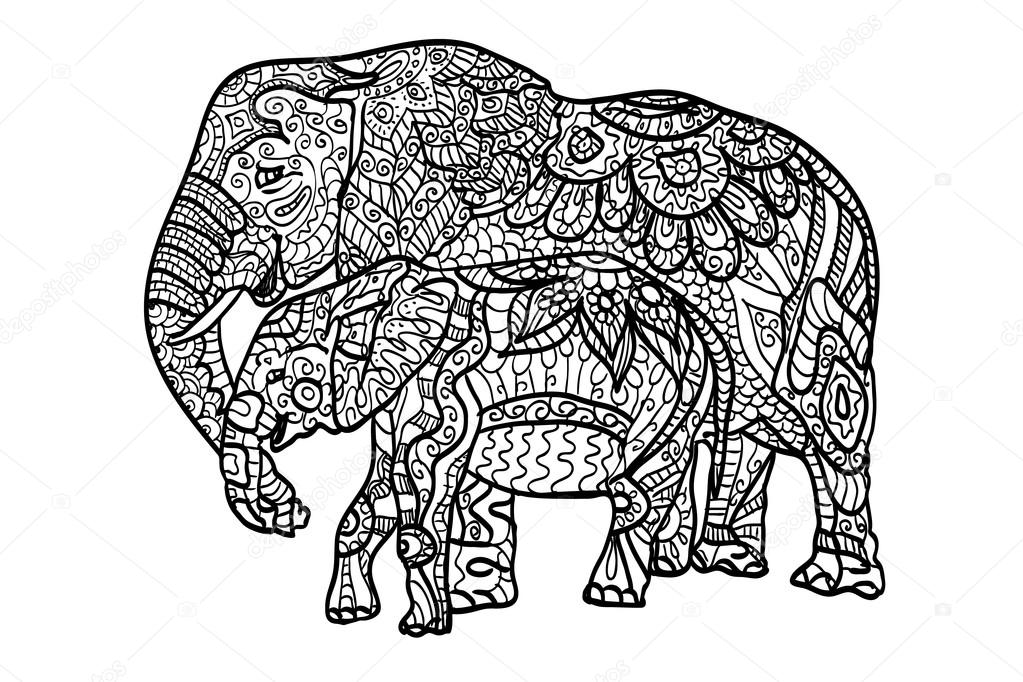 anti stress et relaxant coloriages lphants rempli le motif fantaisie noir et blanc main illustration dessine en vectoriel maman lphant et son petit - Coloriage Dtente anti stress et relaxant coloriages lphants rempli le motif fantaisie noir et blanc main illustration dessine en vectoriel maman lphant et son petit - Coloriage Dtente