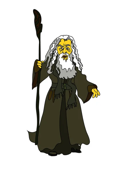 Un vieil homme aux cheveux blancs avec un bâton en chiffons . — Image vectorielle
