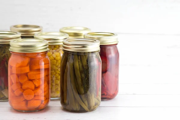 Assortment Various Fruits Vegetables Have Been Canned Home — Stock Photo, Image