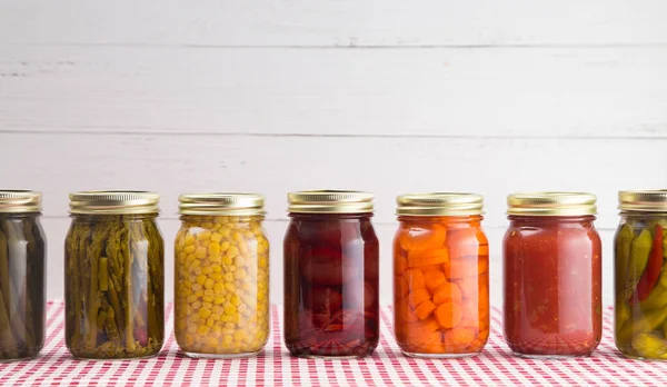 Surtido Varias Frutas Verduras Que Han Sido Enlatadas Casa —  Fotos de Stock