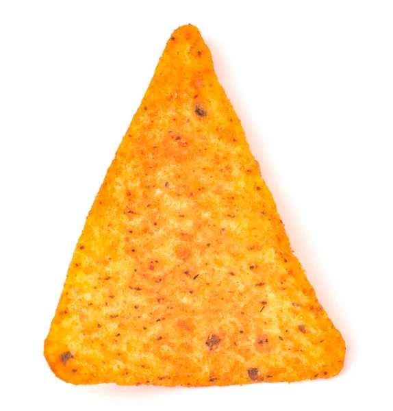 Ein Einziger Käse Mais Chip Auf Weißem Hintergrund — Stockfoto