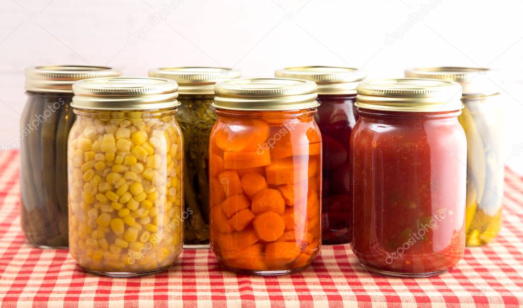 An Assortment of Various Fruits and Vegetables that have been Canned at Home