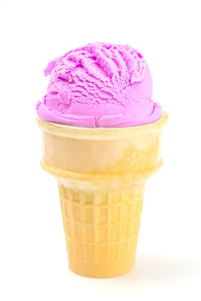Single Scoop Pink Ice Cream Cone White Background — Stock Photo, Image