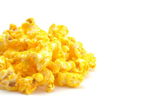 Csípős Szósz Ízesített Sajt Popcorn Fehér Alapon — Stock Fotó