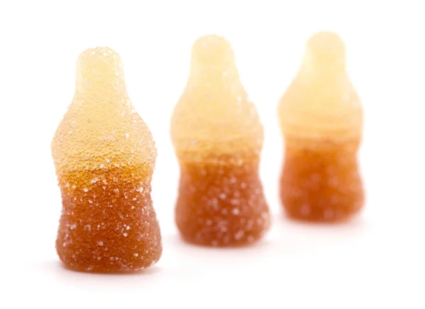 Zoet Zuur Gummy Cola Flessen Een Witte Achtergrond — Stockfoto