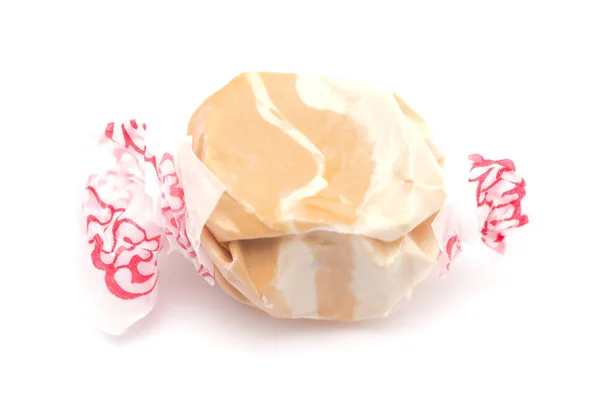 Single Piece Brown White Salt Water Taffy White Background — Stock Photo, Image