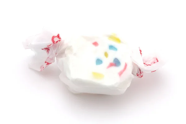 Single Piece White Sprinkles Salt Water Taffy White Background — Stock Photo, Image