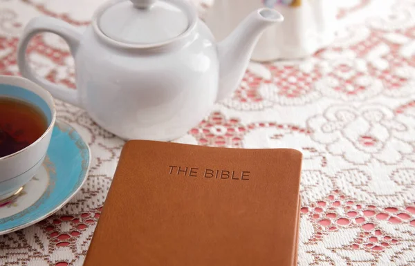 Bible Set Out with Tea for a Ladies Bible Study