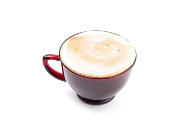 Beyaz Arkaplanda Kırmızı Şeffaf Kupada Kahve