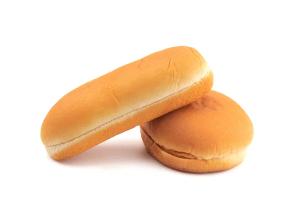 Hamburger Hot Dog Buns Een Witte Achtergrond — Stockfoto