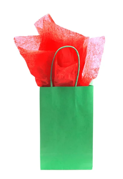 白色背景下的单绿色礼品袋 — 图库照片