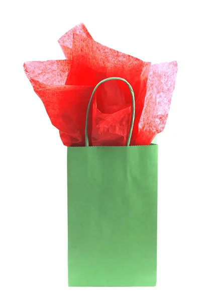 Single Green Giftbag White Background — Stock Photo, Image