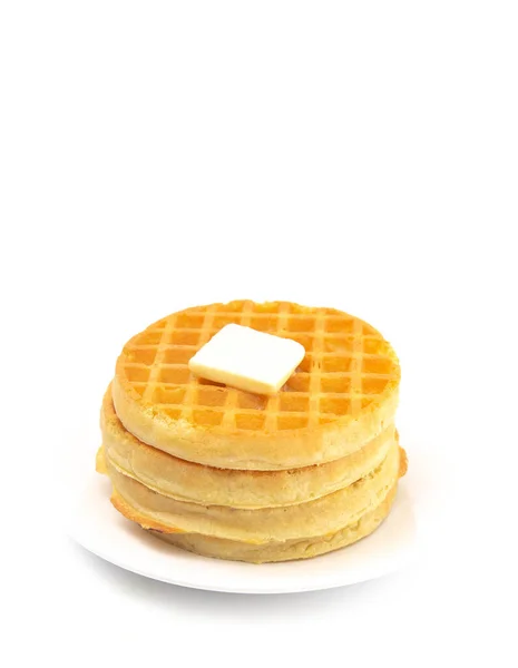 Круглі Вафлі Готові Сніданку Білому Тлі — стокове фото